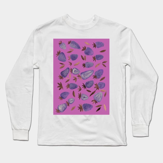 Watercolors strawberries - purple Long Sleeve T-Shirt by wackapacka